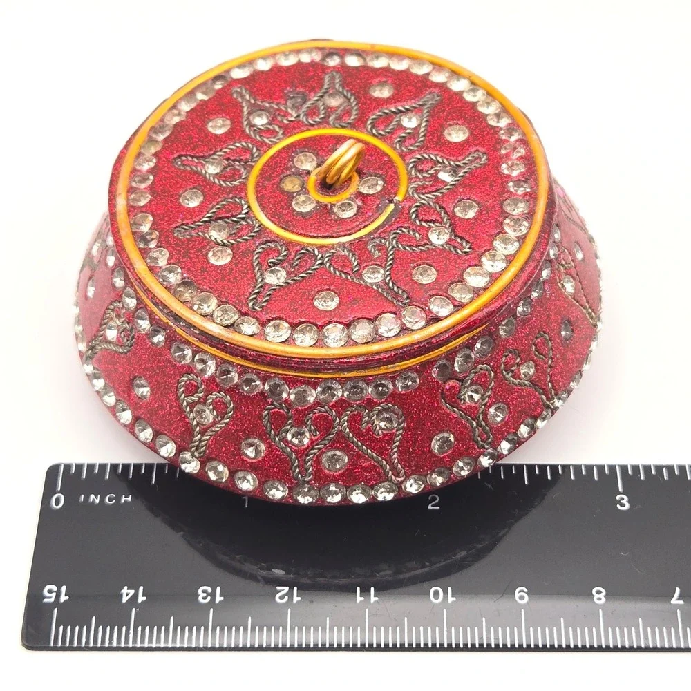 Sparkling Red Trinket Box Rhinestone Embellished Jewelry Holder Decorative Lid